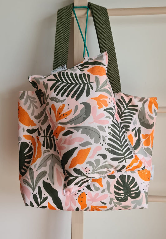 Almofada de praia folhas verde e laranja
